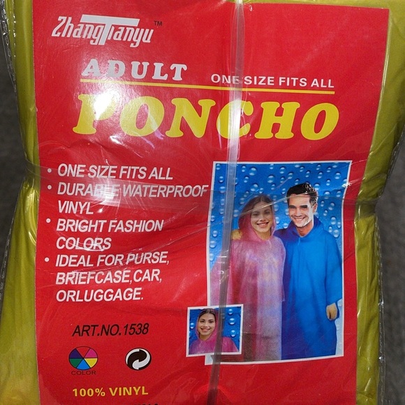 Pack of 10 Vinyl Adult Ponchos.  One Size Fits All. Green. - Picture 3 of 3
